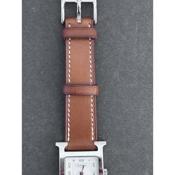 Hermes 21mm Stainless Steel And Natural Barenia Leather Here H PM Quartz Watch - Picture 12 of 16